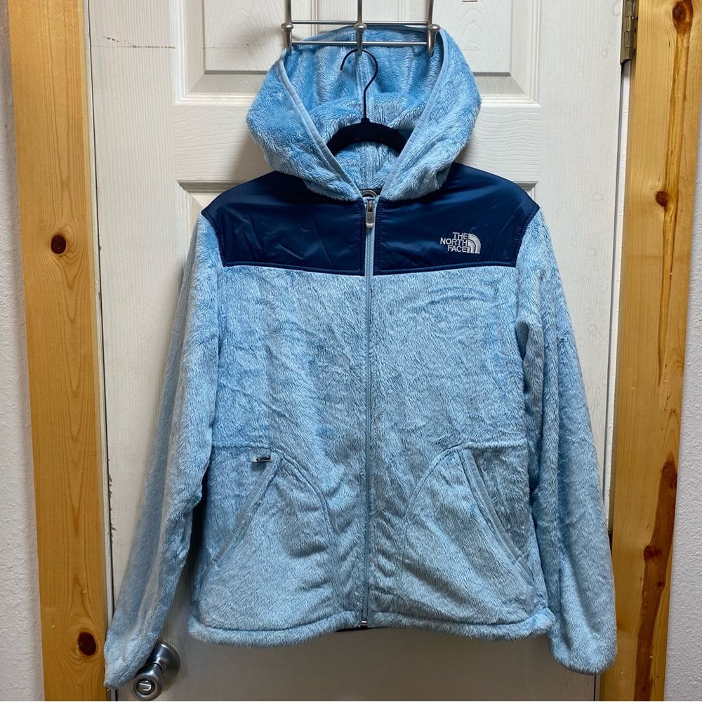 Vintage The North Face Blue High Loft Polar Fleece Full Zip Womens Hooded Jacket
